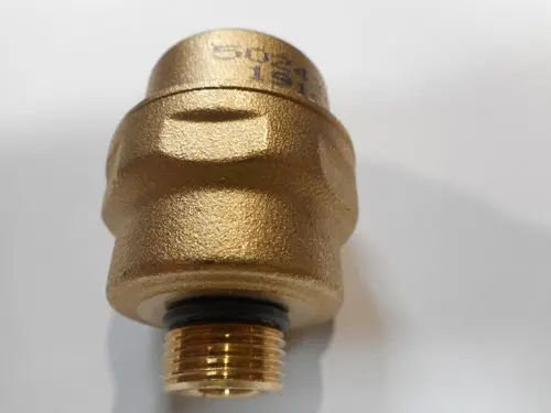 Entlüfter aus Messing von Remeha mit einem Gewindeanschluss. Die Oberflächenstruktur ist glatt und die Komponente weist ein kompaktes Design auf.